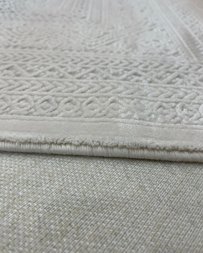 Sedef Koleksiyonu Çerçeve Desenli Makine Halısı Krem